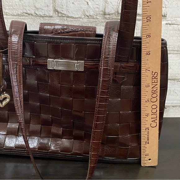 Vintage BRIGHTON Mahogany Brown Leather Woven Double Handle Strap Shoulder Bag - Picture 7 of 16